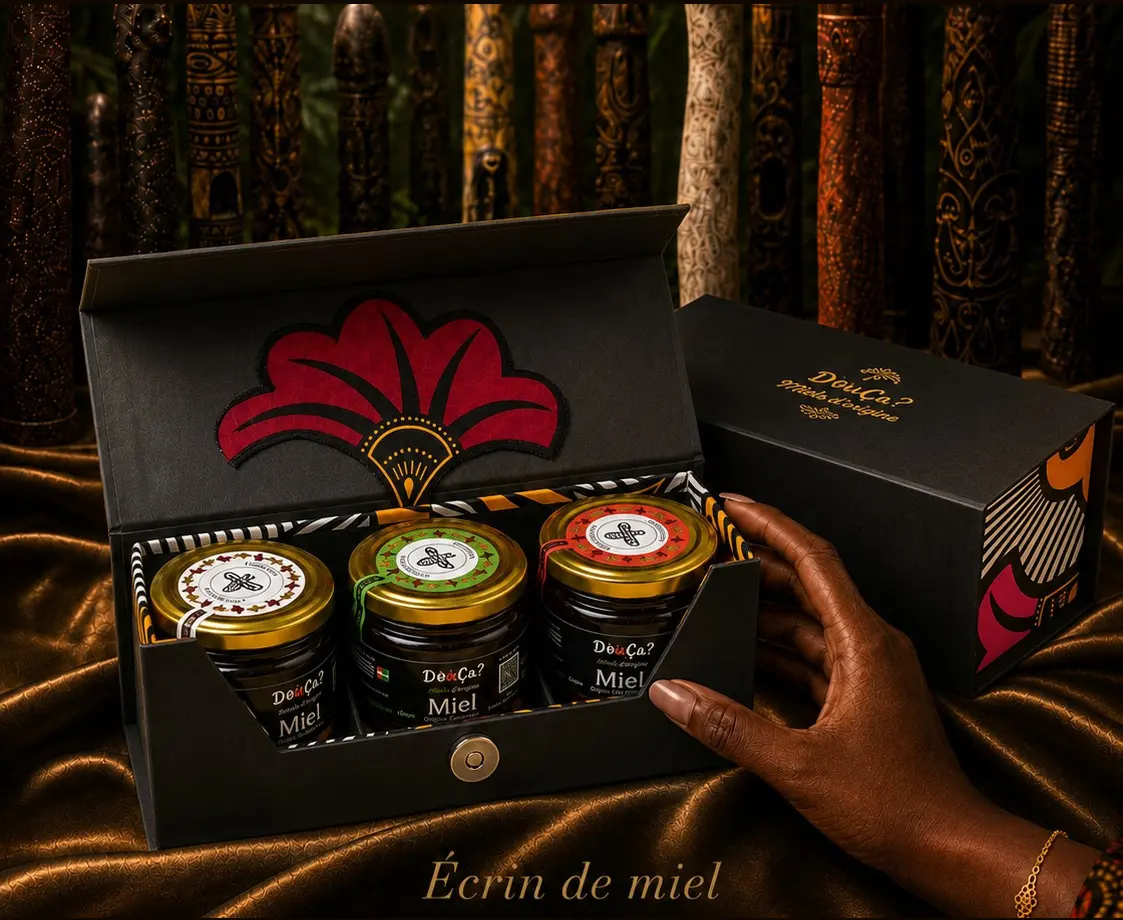 Coffret Afro-Douça, écrin de trois miels d'origine du Togo